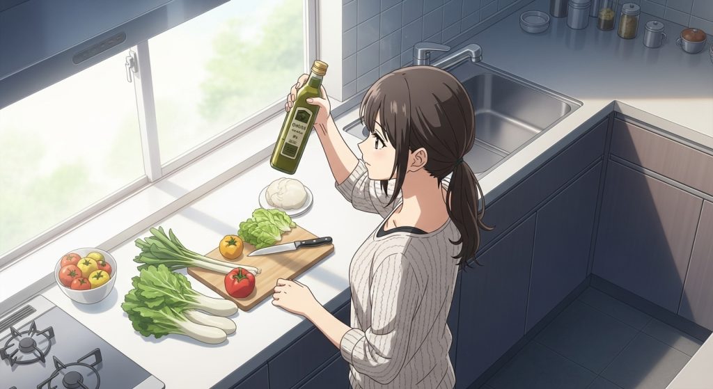 BOSCOオリーブオイルを持つ女性